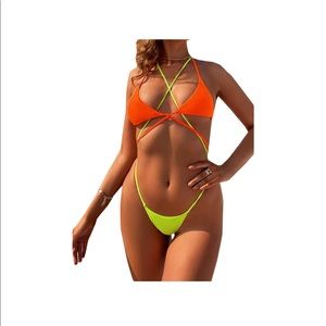 New! Verdusa colour block crisscross thong bikini| Size S